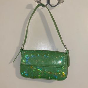 Holographic green hand bag